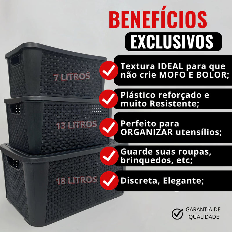 Kit 3 Caixas Organizadoras Rattan 7/13/18 Litros — Arqplast