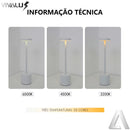 Luminária LED de Mesa Recarregável 3 Tons | Quarto/Cabeceira