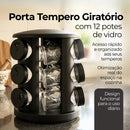 Porta-tempero Giratório 360° — 12 Potes Vidro + Suporte