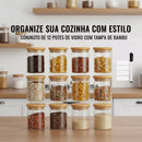 Potes Herméticos de Vidro com Tampa Bambu — Kit